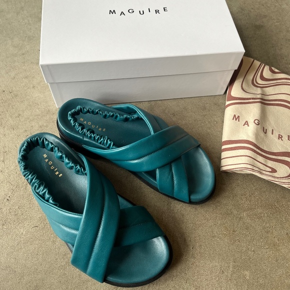 Maguire Shoes - Maguire Teal Crisscross Slide Sandals - Women's